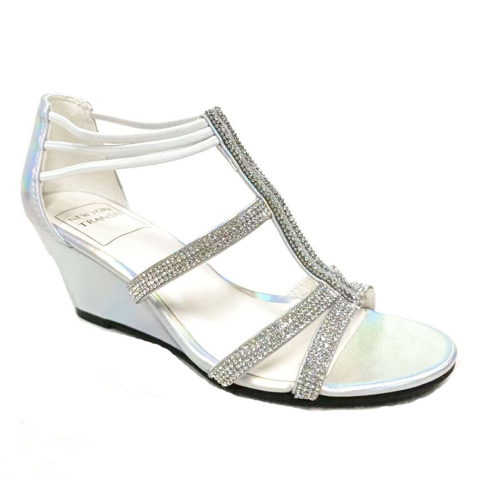 New York Transit Baguette Sandals Womens US 8.5 White Strappy Wedge Heel GAL1981